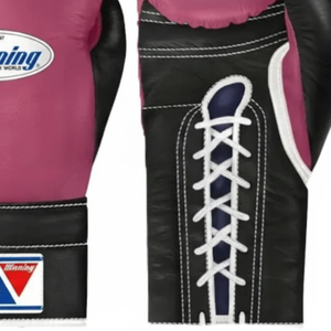 Gants de boxe à lacets Winning, rose foncé et noir, cuir véritable de qualité supérieure, gants d'entraînement et de sparring de boxe professionnels, finition élégante, 8oz 10o - Product Image 3