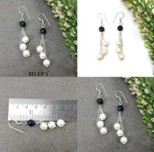<b>Blue</b> SAPPHIRE & Pearl Gemstone 925 Sterling Silver Beaded <b>Earrings</b> - Product Image 2