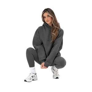 Sudadera Extra Grande para Mujer, 50% Algodón, 50% Poliéster, Color Caqui Gris, Estilo Urbano, Hombros Caídos, Corte Holgado, Moda de Invierno - Product Image 2