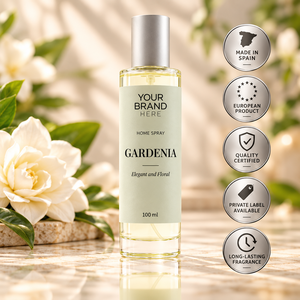 Désodorisant en spray Gardenia en marque propre 100ml |   Parfum floral exotique longue durée |   Fabricant OEM Espagne - Product Image 1