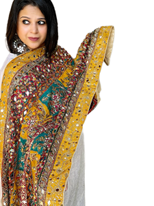 Fashionable Ethnic Long Dupatta Mirror Work Floral Pattern Handcrafted Colorful Customized Digital Printed Silk Chinon All - Product Image 3