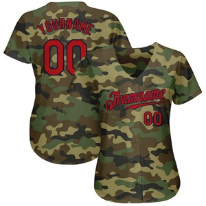 Camiseta de Béisbol Personalizada con Estampado de Camuflaje Rojo-Marino, 100% Poliéster, Secado Rápido, Auténtica, Homenaje al Servicio - Product Image 2