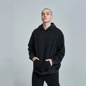 Sudadera CON CAPUCHA DE VERANO informal de algodón 100% forrada con bordado 3D y apliques impresos digitales lavados con ácido - Product Image 3