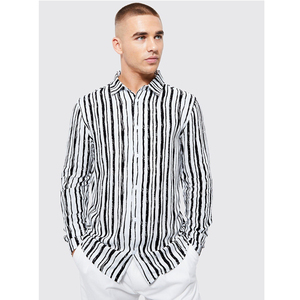 Offre spéciale Chemise décontractée rétro à col roulé pour homme rayée blanche et respirante Meilleur prix OEM ODM Vente en gros pour le printemps - Product Image 1