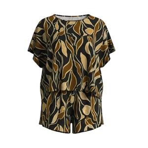 Pijama de seda para mujer con diseño de botones, conjunto de dos piezas, camiseta de dormir con pantalón corto - Product Image 3