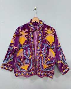 Chaqueta Suzani de algodón y terciopelo bordada, abrigo bohemio de estilo indio, regalo de dama de honor Unisex, chaqueta de invierno, bata Kimono, chaqueta de dama de honor - Product Image 1
