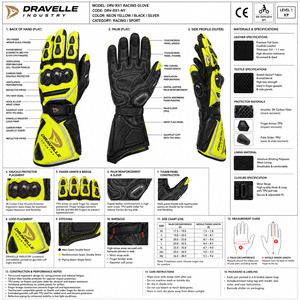 Dravelle Industry Leather Racing Gloves Full Finger Breathable Adjustable Wrist <b>Strap</b> Unisex Riding - Product Image 5