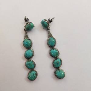 Pendientes de pavé de turquesa natural, joyería fina hecha a mano de Plata de Ley 925, regalo de boda de compromiso para sus mujeres - Product Image 6