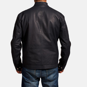 Veste en cuir authentique pour homme avec col montant, logo frontal, imperméable, respirante, doublure en fausse fourrure écologique, élégante - Product Image 2