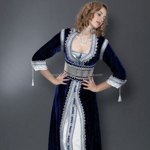 Caftán de última llegada con combinación de colores azul marino y gris con encaje y bordado - Product Image 1