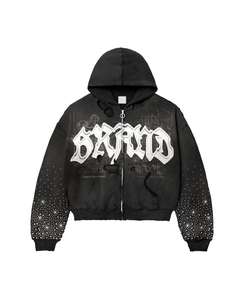 Sudaderas Personalizadas Vintage Bordadas con Pedrería, Estilo Urbano, Serigrafía, Lavado Ácido, Talla Grande, 100% Algodón, Alta Calidad para Hombre - Product Image 2