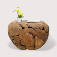 Table basse ronde réglable en bois massif de teck, style antique et moderne, avec revêtement naturel transparent, pour salon, décoration intérieure et hôtels