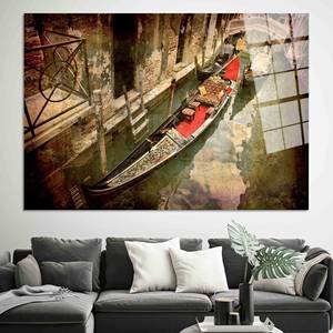 Impresión en lienzo de góndola de Venecia: Arte con vista de Italia, decoración minimalista para pared, arte en vidrio templado - Product Image 1