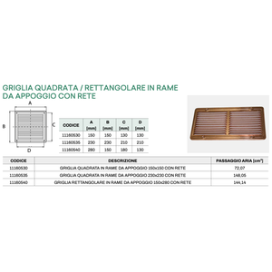 Rejilla de Cobre Cuadrada/Rectangular Tecnosystemi con Malla para Ventilador de Extracción - Product Image 3