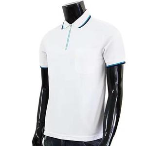 เสื้อโปโลมีซิปครึ่งตัวแฟชั่นสำหรับผู้ชายเสื้อยืดแขนสั้นคอปกแบบลำลองสำหรับฤดูร้อนเสื้อโปโลแขนมีโครงถักลายทาง - Product Image 3