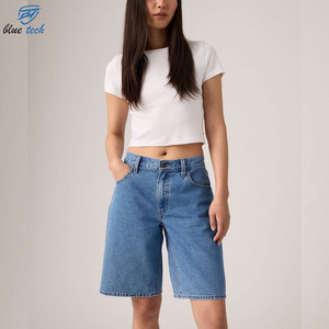Shorts de Mezclilla Lavados Transpirables de Cintura Alta para Mujer, Elásticos, Casuales, de Verano, con Logotipo Personalizado y Diseño Impreso, Precio de Fábrica - Product Image 4
