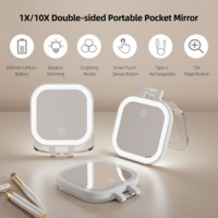 Voyage Portable 10x Loupe Poche Petit Maquillage Main Logo Personnalisé Maquillage Mini Mignon Pliant Compact Miroir Avec Lumière Led