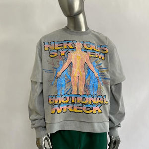 T-shirts pour hommes à manches longues surdimensionnés à épaules tombantes personnalisés avec impression d'écran déchirée 100% coton lourd respirant T-shirts pour hommes - Product Image 5