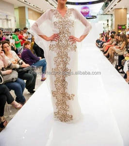 Dubai boda perla blanca Kaftan con oro brillante bordado más tendencia - Product Image 1