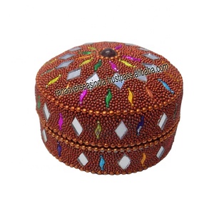 Two Tone Circular Stone and <b>Mirror</b> Work Traditional Sindoor Vervillion <b>Box</b> Jewelry <b>Box</b> for Women - Product Image 2