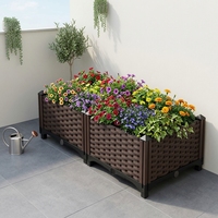 Jardinière rectangulaire en plastique PP imitation rotin, lit de jardin surélevé en osier marron, léger, moulé par injection, taille personnalisable