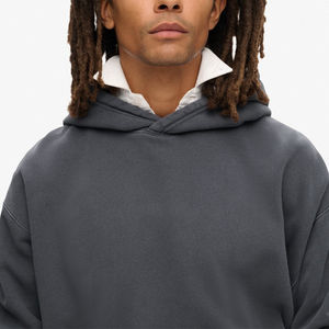 Sweat à capuche vierge de meilleure qualité sans cordon uni avec poches impression bouffante sweats à capuche à ourlet brut pour hommes - Product Image 3