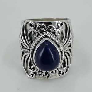 925 Sterling Silver Handmade <b>Statement</b> <b>Ring</b> Lapis Lazuli Gemstone Natural Blue Pear Shape Boho September Birthstone Jewelry Gift - Product Image 6