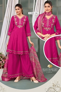 Elegante conjunto Palazzo de 3 piezas en seda romana con bordado elegante y trabajo hecho a mano perfecto para fiestas y ocasiones festivas - Product Image 5