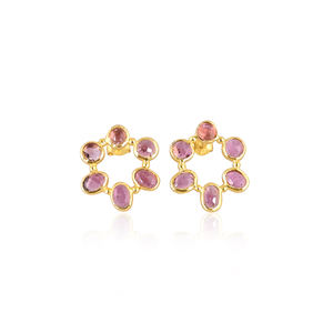 Magnifiques boucles d'oreilles en argent sterling 925 avec tourmaline pour femmes élégantes, boucles d'oreilles plaquées or de créateur faites à la main - Product Image 1