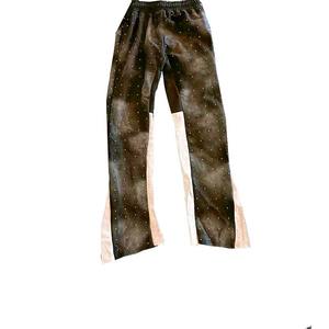 100% algodón Flare Jogger pantalones para hombres ácido lavado Streetwear Rhinestone Bling Baggy Fit personalizado OEM pantalones de chándal al por mayor - Product Image 4