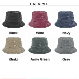 Chapeau bob à large bord déchiré et délavé pour hommes et femmes, chapeau de soleil en toile de coton vintage avec détails usés - Product Image 3