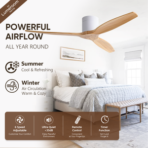 52 Inch Modern Flush Mount Ceiling <b>Fan</b> No Light White Ceiling <b>Fan</b> with 3 Solid Wood Blades for Living Room Bedroom - Product Image 2