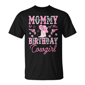 T-shirt 'Mommy of the Birthday Cowgirl' con Stivali Rosa da Rodeo per Eventi Promozionali - Product Image 2