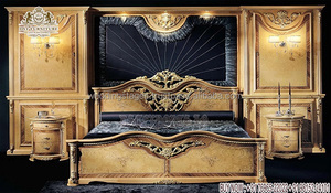 Cama de estilo barroco de plata real con mesitas de noche, juego de dormitorio de estilo victoriano, blanco, plateado, hecho a mano - Product Image 4