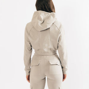 เสื้อฮู้ดครอปผ้าถักพิมพ์โลโก้ตามสั่งสำหรับผู้หญิง แฟชั่นล่าสุด ผลิตจากผ้าฝ้าย 100% - Product Image 6