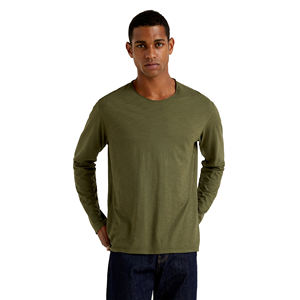 เสื้อยืดแขนยาวสำหรับผู้ชายผ้าฝ้าย100% เบาแห้งเร็วระบายอากาศสีพื้น - Product Image 1