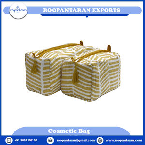 Jamun Phool Hand Block Printed Cotton Striped Pattern <b>for</b> Bag Set with Zipper Closure Fashion Cosmetic Bags <b>For</b> Bulk Supply - Product Image 4