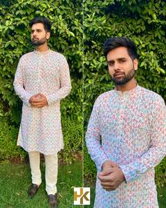 Venta caliente diseñador algodón Chikankari impresión Digital hombres Kurta pijama para ropa festiva indio paquistaní ropa India exportación - Product Image 3