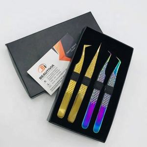 Profesional oro Arco Iris Plasma volumen sostenible extensiones de pestañas pinzas punta puntiaguda tipo acero inoxidable - Product Image 2