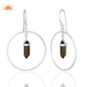 Pendientes colgantes de piedras preciosas ahumadas naturales chapadas en plata de ley para mujer, fabricante de joyería personalizada - Product Image 1