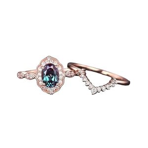 Oval Alexandrite Luxury Certified <b>Ring</b> <b>Set</b> 925 Sterling Silver 14K Rose <b>Gold</b> Prong Setting Engagement Wedding <b>Ring</b> Color - Product Image 4