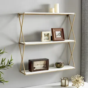 Estante flotante montado en la pared con marco de Metal de lujo Premium, forma Hexagonal, decoración de alta calidad de larga duración, uso de almacenamiento para sala de estar - Product Image 6