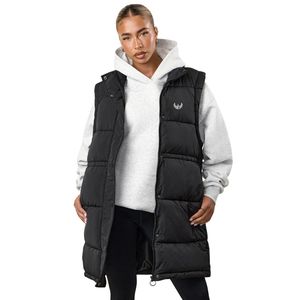 Chaleco largo acolchado negro para mujer, con cremallera completa, ligero, aislante, sin mangas, para uso casual en invierno. - Product Image 1