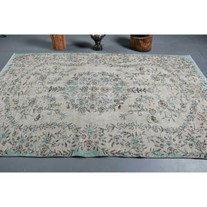 Alfombra turca Vintage de 5,7x9,3 pies, tejido plano azul y blanco, retales de lana para decoración para sala de estar, respaldo de látex - Product Image 3