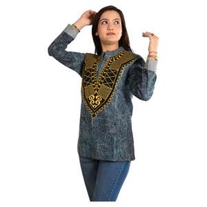 Fait à la main Style bohème femmes Denim broderie haut Unique Vintage été vêtements d'extérieur Sexy Boho Hippie Designer haut - Product Image 3