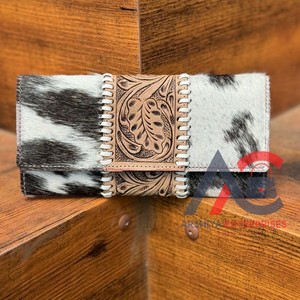 New Arrival Stylish Hand Tooled Leather Women Clutches Designed Purses Hot Selling Real Cowhide Leather Slim Card Holder Wallets - Product Image 1