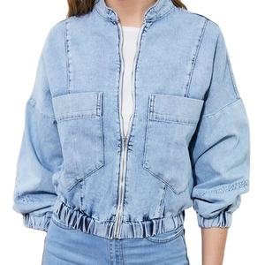Chaqueta vaquera de mezclilla personalizada para mujer, chaqueta vaquera elástica azul de mezclilla hecha en Pakistán, chaqueta transpirable y de secado rápido para mujer hecha a medida - Product Image 1