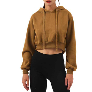 Sweats à capuche courts pour femmes de haute qualité hiver tricoté 100% coton biologique grande taille respirant décontracté Streetwear - Product Image 1