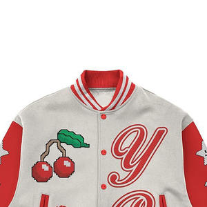 Chaqueta universitaria de cuero auténtico con letras de lana personalizada para hombre, chaqueta negra con parches y etiquetas de logotipos bordados en Color rojo para hombre - Product Image 4