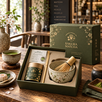 Coffret cadeau AT PACK Matcha avec emballage personnalisé, bol à thé, fouet en bambou et solutions cadeaux haut de gamme